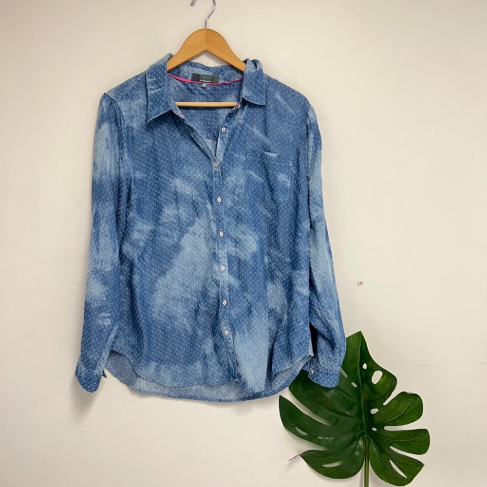 GRAY saks fifth avenue perforated bleached chambray shirt